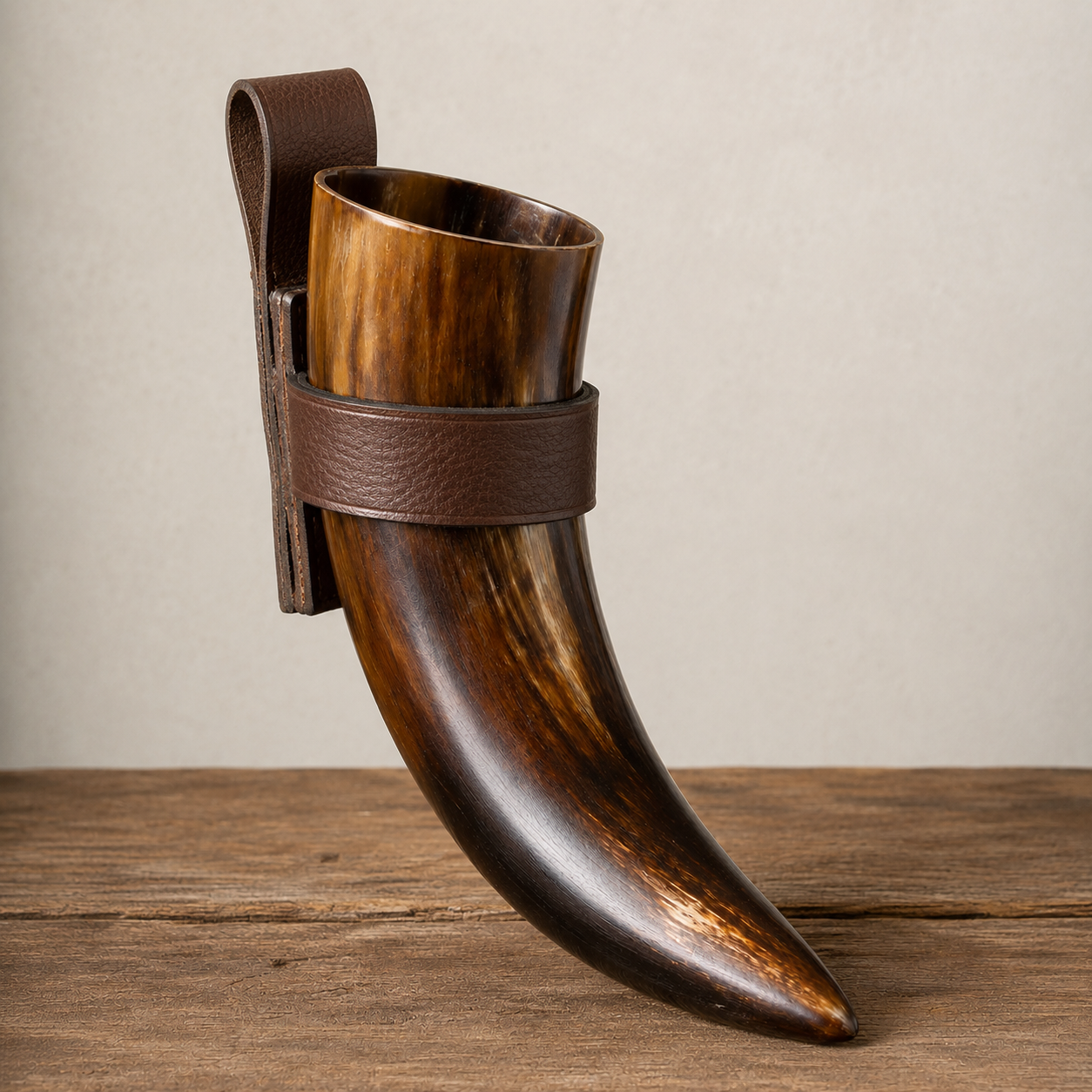 Medium Drinking Horn with Leather Belt Frog