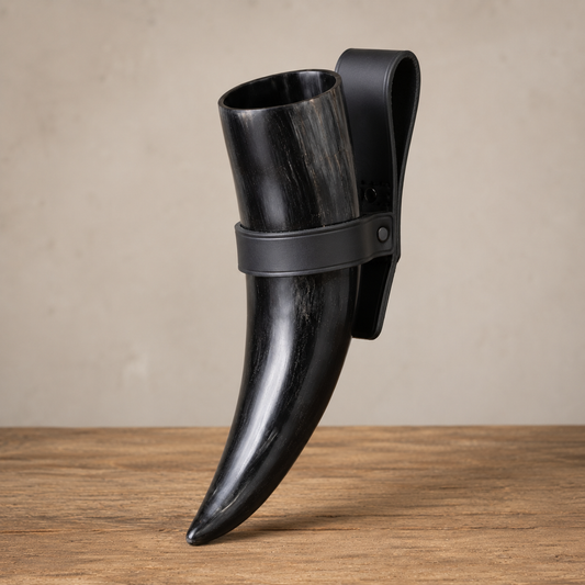 Medium Drinking Horn with Leather Belt Frog