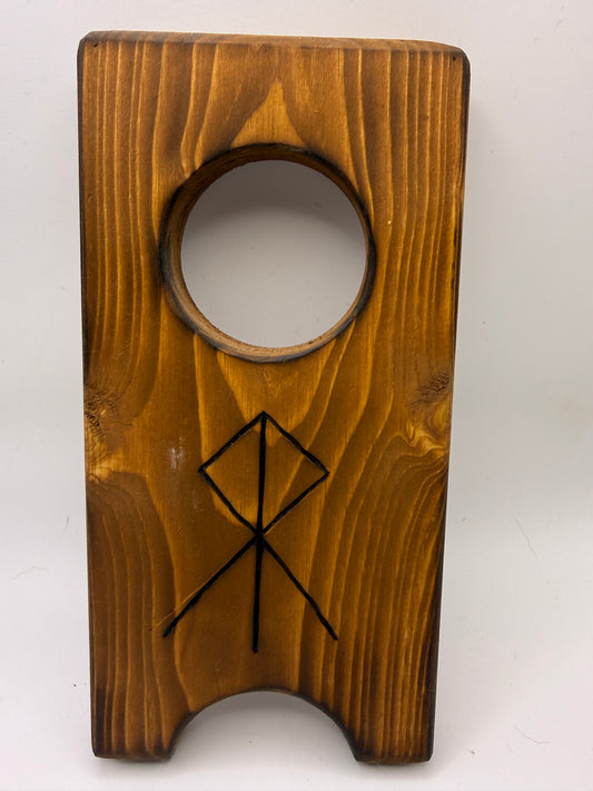 Large Wooden Drinking Horn Stand with Hand-Burned Runes