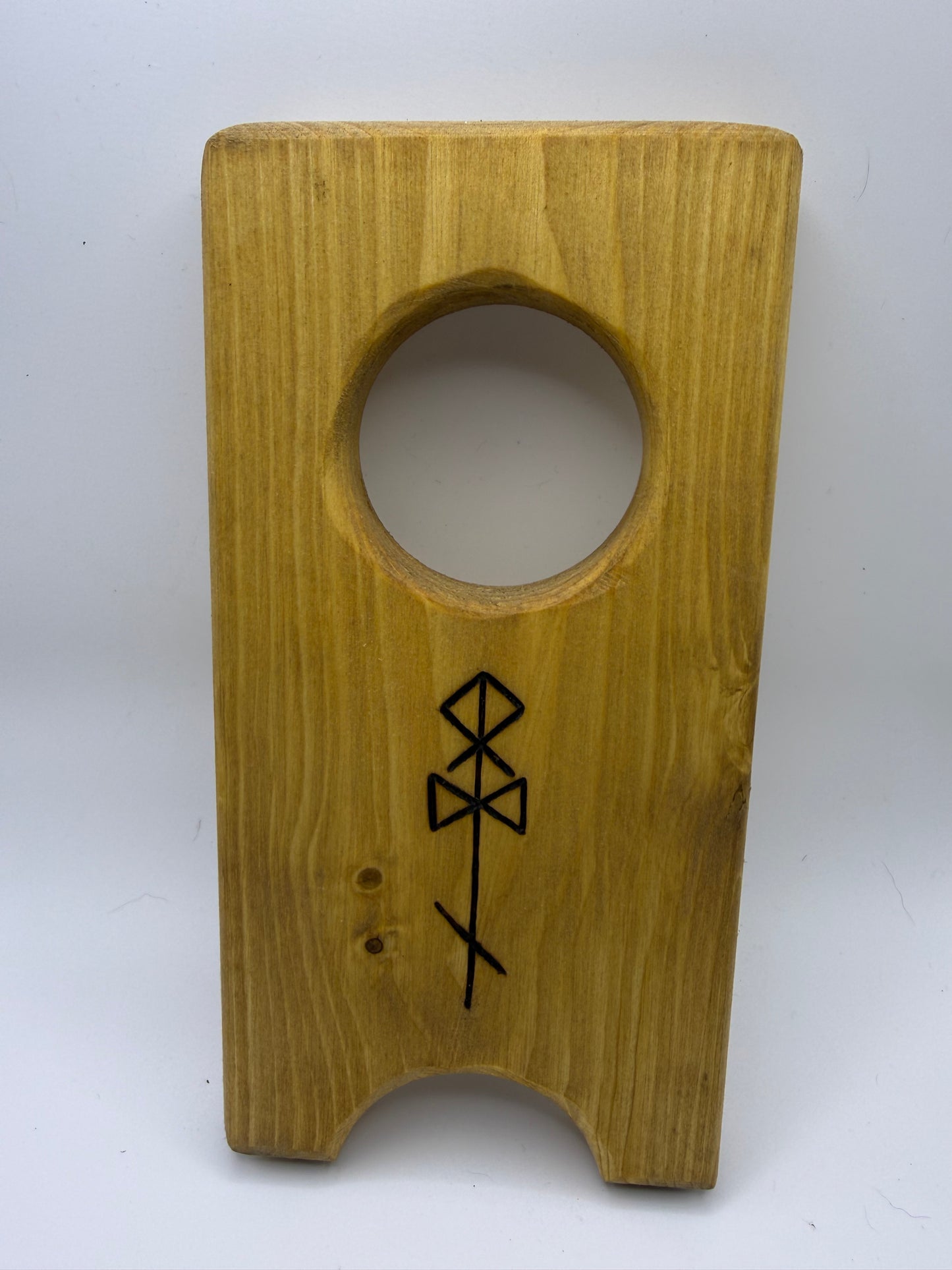 Large Wooden Drinking Horn Stand with Hand-Burned Runes