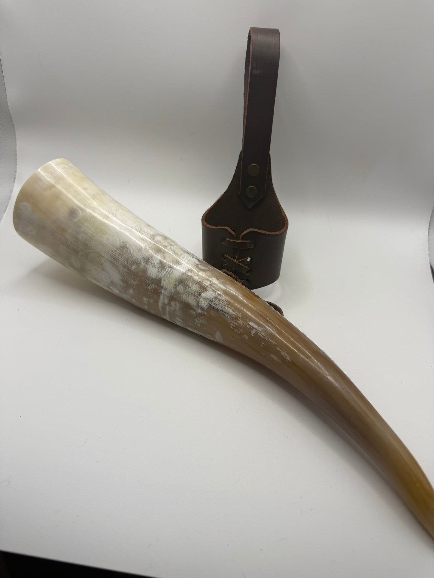 Large Drinking Horn with Leather Belt Frog