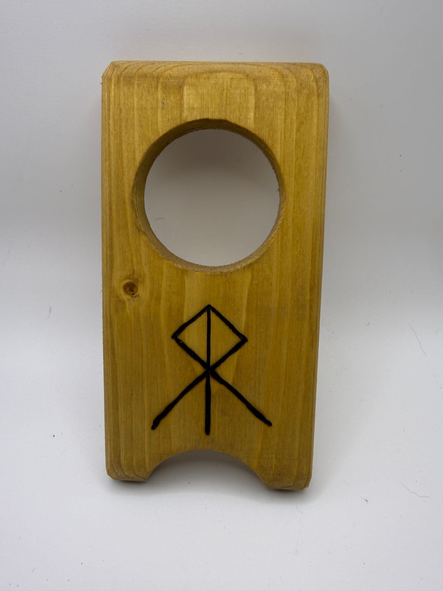 Small Wooden Drinking Horn Stand with Hand-Burned Runes