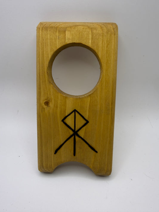 Small Wooden Drinking Horn Stand with Hand-Burned Runes