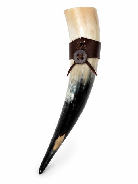 Large Drinking Horn with Leather Belt Frog