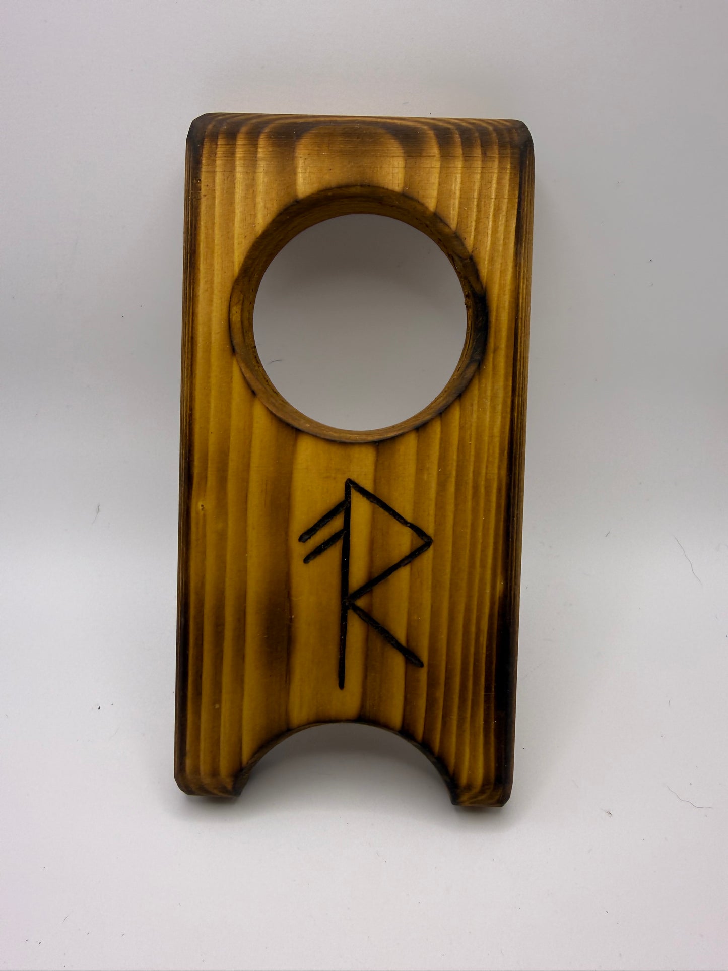 Small Wooden Drinking Horn Stand with Hand-Burned Runes