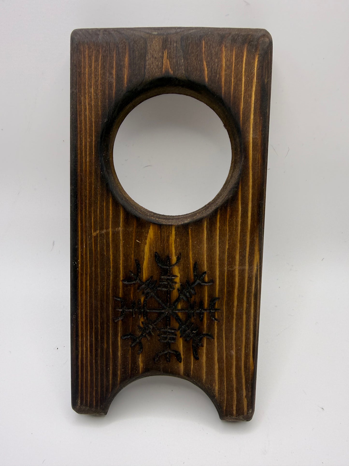 Small Wooden Drinking Horn Stand with Hand-Burned Runes
