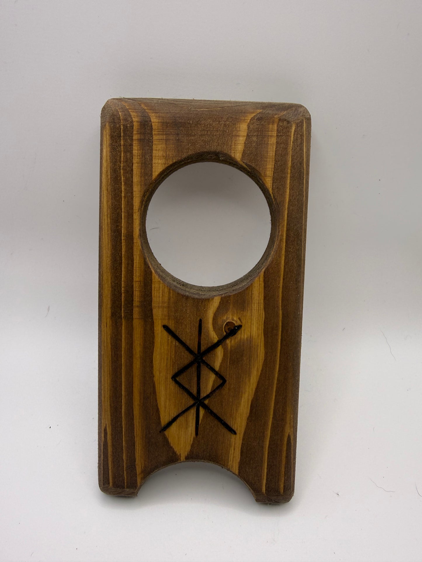 Small Wooden Drinking Horn Stand with Hand-Burned Runes