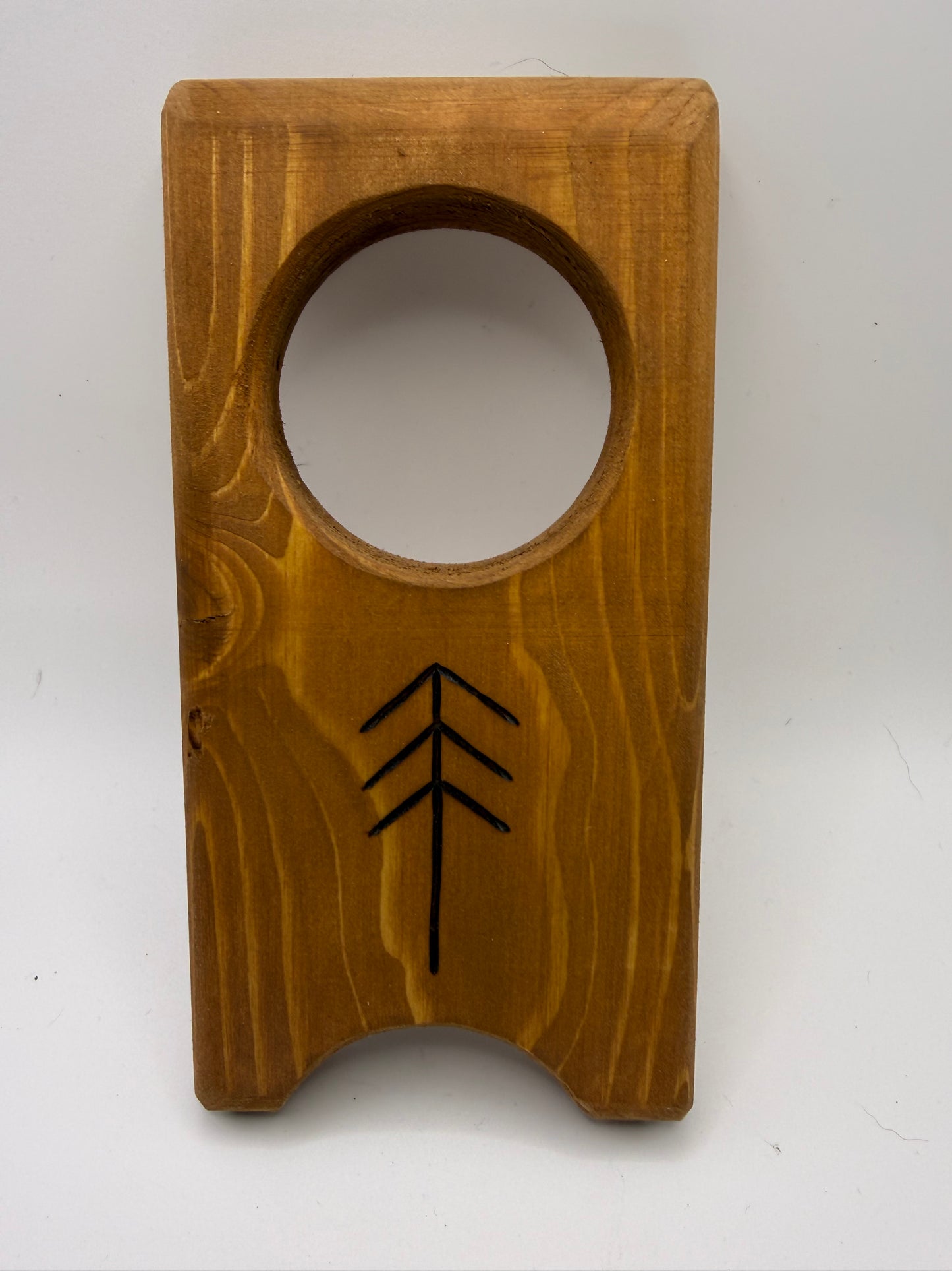 Small Wooden Drinking Horn Stand with Hand-Burned Runes