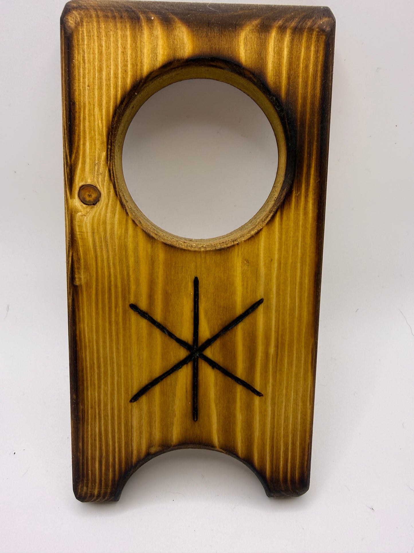 Small Wooden Drinking Horn Stand with Hand-Burned Runes
